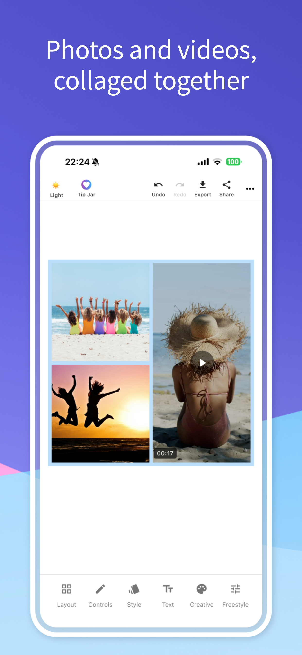 Photo Collage app showing editing features
